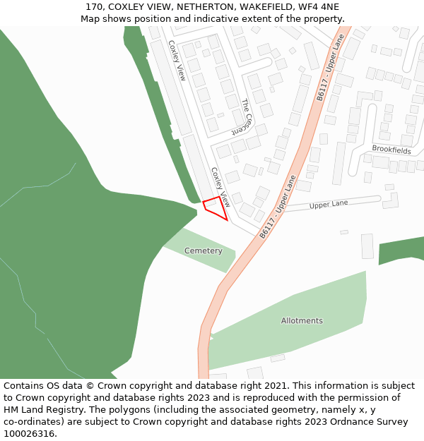 170, COXLEY VIEW, NETHERTON, WAKEFIELD, WF4 4NE: Location map and indicative extent of plot
