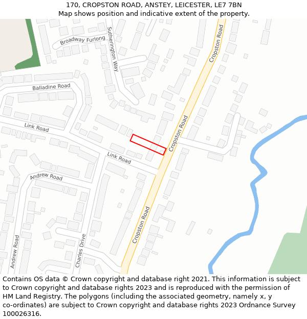 170, CROPSTON ROAD, ANSTEY, LEICESTER, LE7 7BN: Location map and indicative extent of plot