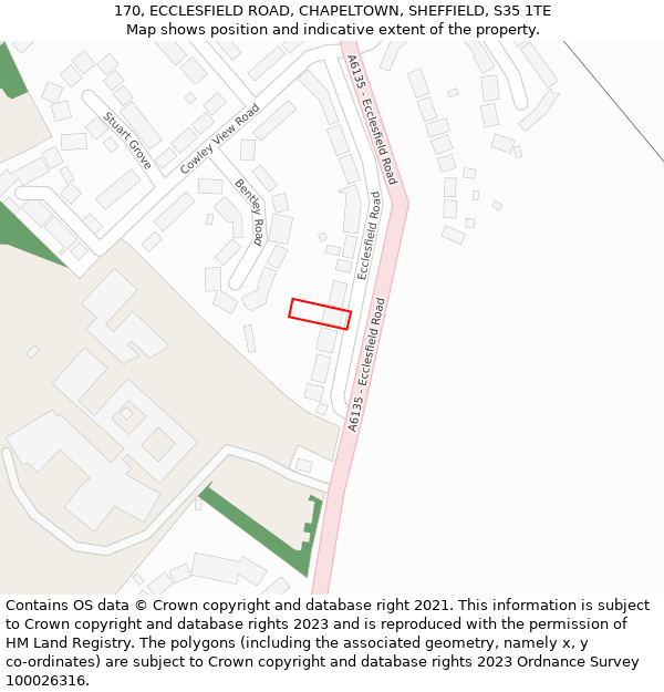 170, ECCLESFIELD ROAD, CHAPELTOWN, SHEFFIELD, S35 1TE: Location map and indicative extent of plot