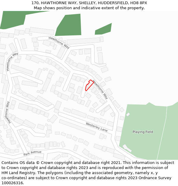170, HAWTHORNE WAY, SHELLEY, HUDDERSFIELD, HD8 8PX: Location map and indicative extent of plot