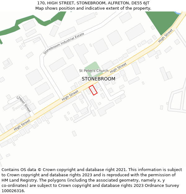 170, HIGH STREET, STONEBROOM, ALFRETON, DE55 6JT: Location map and indicative extent of plot