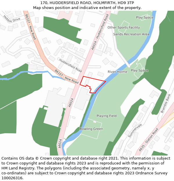170, HUDDERSFIELD ROAD, HOLMFIRTH, HD9 3TP: Location map and indicative extent of plot
