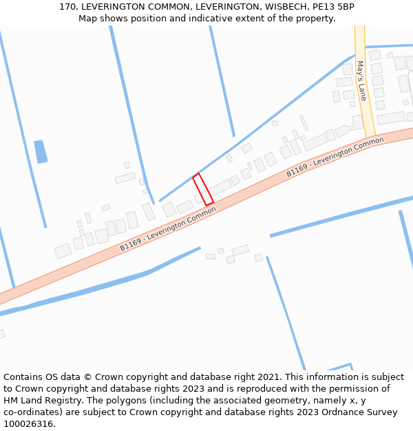 170, LEVERINGTON COMMON, LEVERINGTON, WISBECH, PE13 5BP: Location map and indicative extent of plot