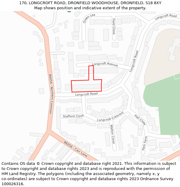 170, LONGCROFT ROAD, DRONFIELD WOODHOUSE, DRONFIELD, S18 8XY: Location map and indicative extent of plot