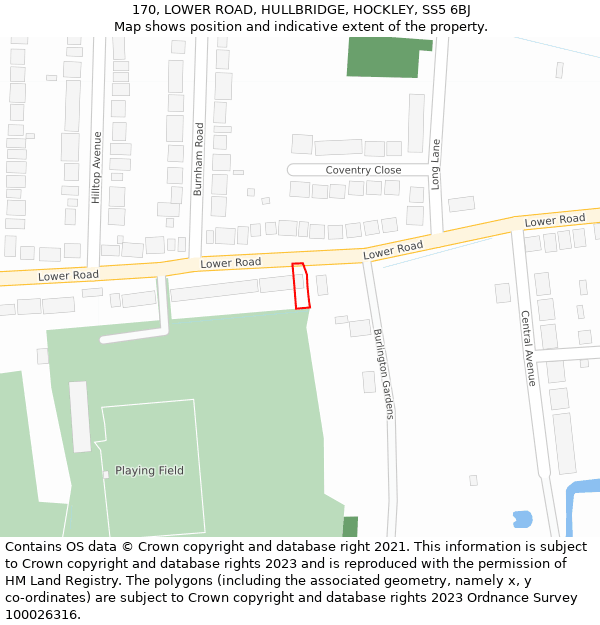 170, LOWER ROAD, HULLBRIDGE, HOCKLEY, SS5 6BJ: Location map and indicative extent of plot