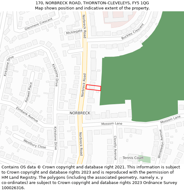 170, NORBRECK ROAD, THORNTON-CLEVELEYS, FY5 1QG: Location map and indicative extent of plot