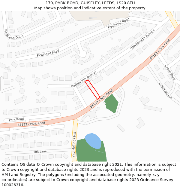 170, PARK ROAD, GUISELEY, LEEDS, LS20 8EH: Location map and indicative extent of plot