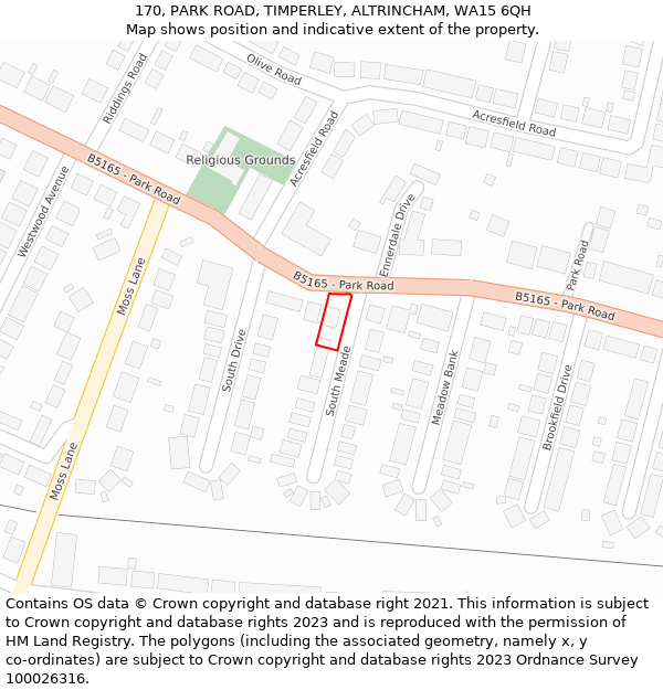 170, PARK ROAD, TIMPERLEY, ALTRINCHAM, WA15 6QH: Location map and indicative extent of plot