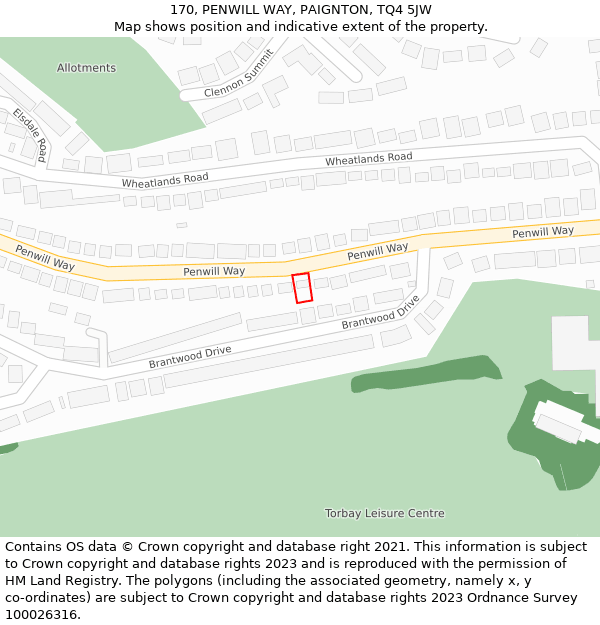 170, PENWILL WAY, PAIGNTON, TQ4 5JW: Location map and indicative extent of plot