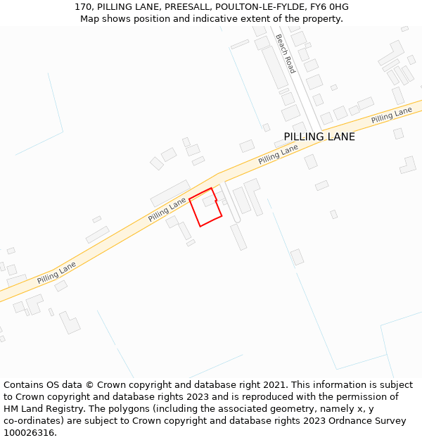 170, PILLING LANE, PREESALL, POULTON-LE-FYLDE, FY6 0HG: Location map and indicative extent of plot
