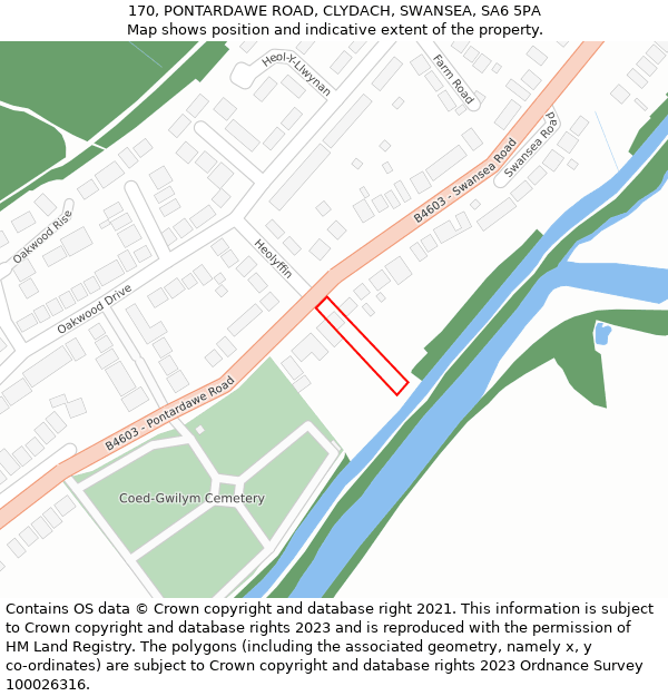 170, PONTARDAWE ROAD, CLYDACH, SWANSEA, SA6 5PA: Location map and indicative extent of plot