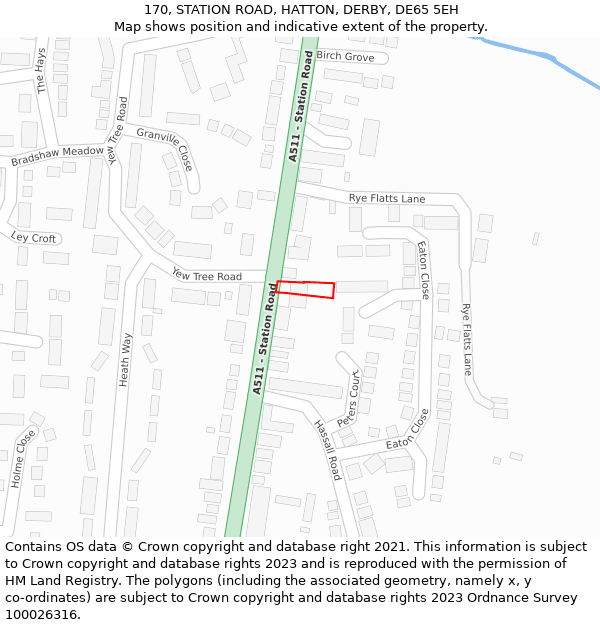 170, STATION ROAD, HATTON, DERBY, DE65 5EH: Location map and indicative extent of plot