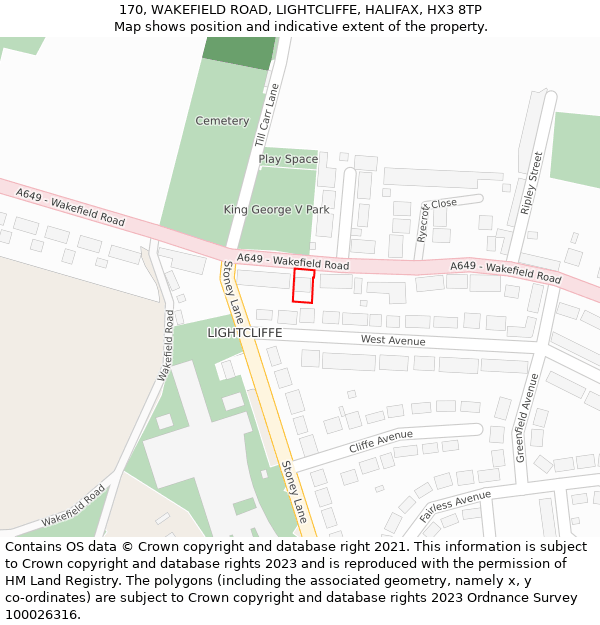 170, WAKEFIELD ROAD, LIGHTCLIFFE, HALIFAX, HX3 8TP: Location map and indicative extent of plot