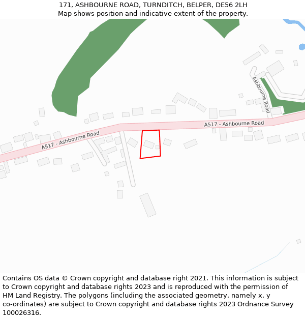 171, ASHBOURNE ROAD, TURNDITCH, BELPER, DE56 2LH: Location map and indicative extent of plot