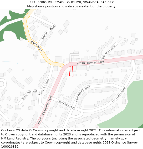 171, BOROUGH ROAD, LOUGHOR, SWANSEA, SA4 6RZ: Location map and indicative extent of plot