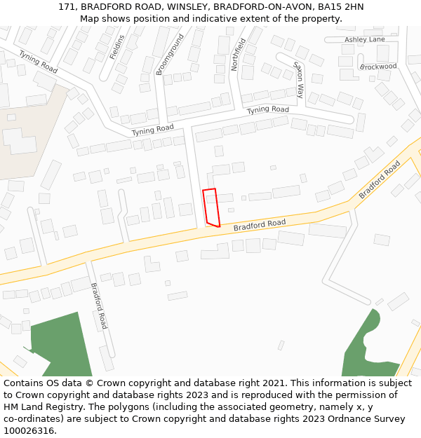 171, BRADFORD ROAD, WINSLEY, BRADFORD-ON-AVON, BA15 2HN: Location map and indicative extent of plot