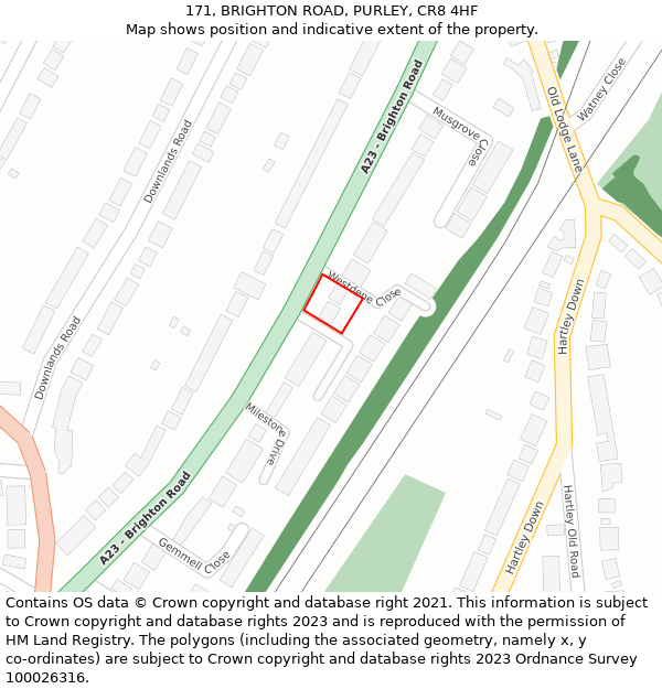 171, BRIGHTON ROAD, PURLEY, CR8 4HF: Location map and indicative extent of plot