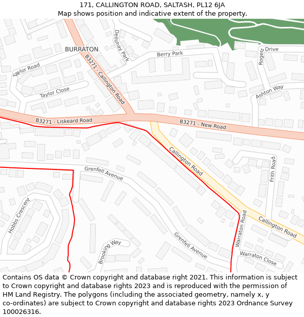 171, CALLINGTON ROAD, SALTASH, PL12 6JA: Location map and indicative extent of plot