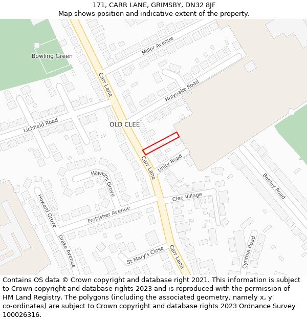 171, CARR LANE, GRIMSBY, DN32 8JF: Location map and indicative extent of plot