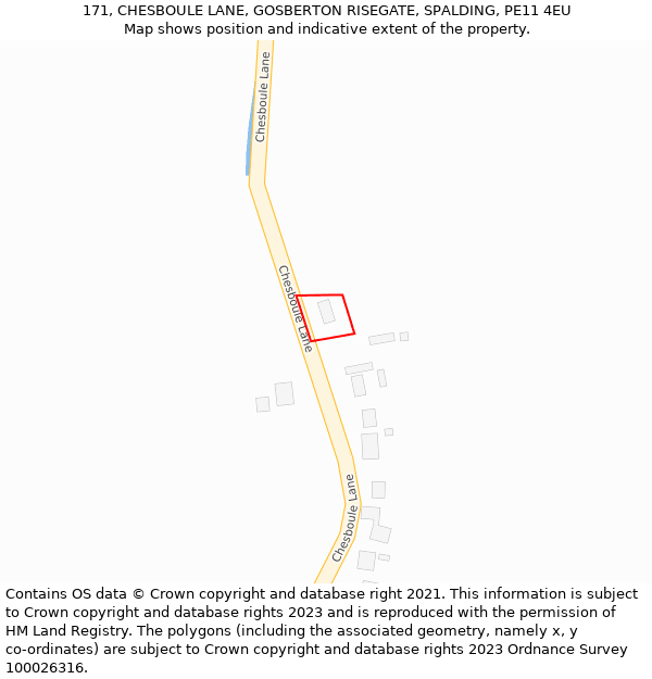 171, CHESBOULE LANE, GOSBERTON RISEGATE, SPALDING, PE11 4EU: Location map and indicative extent of plot