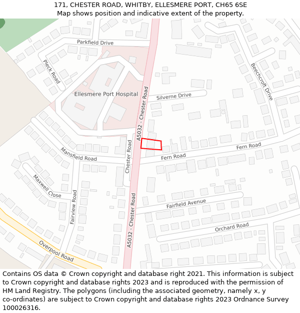 171, CHESTER ROAD, WHITBY, ELLESMERE PORT, CH65 6SE: Location map and indicative extent of plot