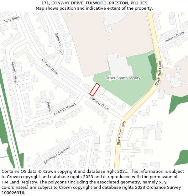 171, CONWAY DRIVE, FULWOOD, PRESTON, PR2 3ES: Location map and indicative extent of plot