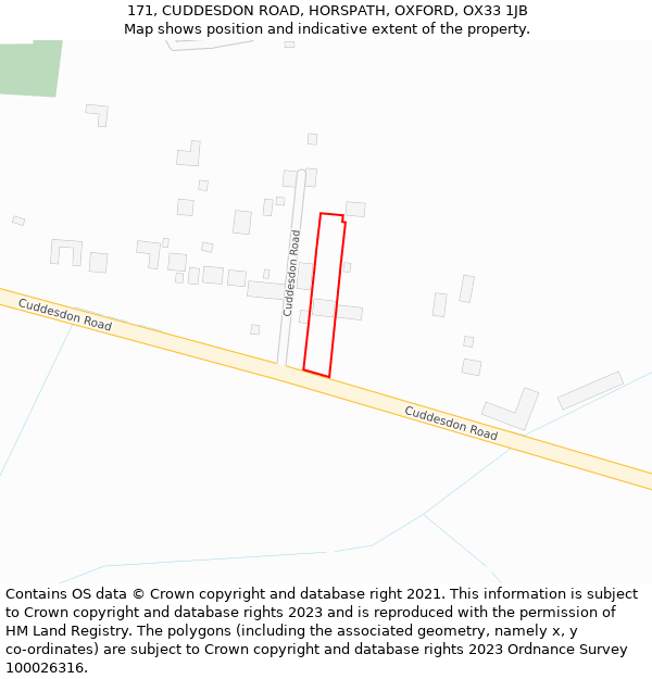 171, CUDDESDON ROAD, HORSPATH, OXFORD, OX33 1JB: Location map and indicative extent of plot