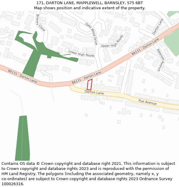 171, DARTON LANE, MAPPLEWELL, BARNSLEY, S75 6BT: Location map and indicative extent of plot