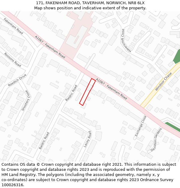 171, FAKENHAM ROAD, TAVERHAM, NORWICH, NR8 6LX: Location map and indicative extent of plot