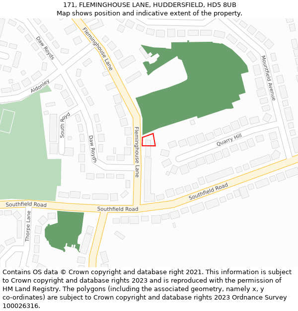 171, FLEMINGHOUSE LANE, HUDDERSFIELD, HD5 8UB: Location map and indicative extent of plot
