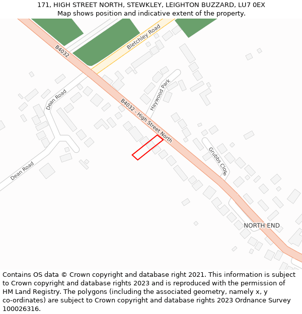 171, HIGH STREET NORTH, STEWKLEY, LEIGHTON BUZZARD, LU7 0EX: Location map and indicative extent of plot