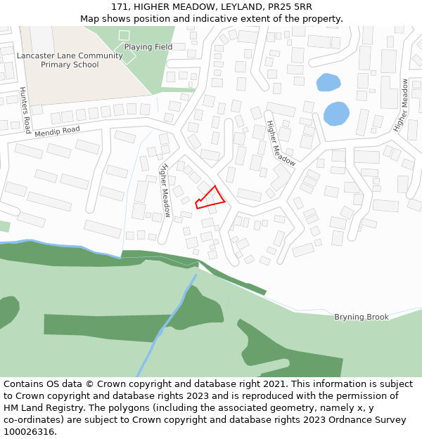 171, HIGHER MEADOW, LEYLAND, PR25 5RR: Location map and indicative extent of plot