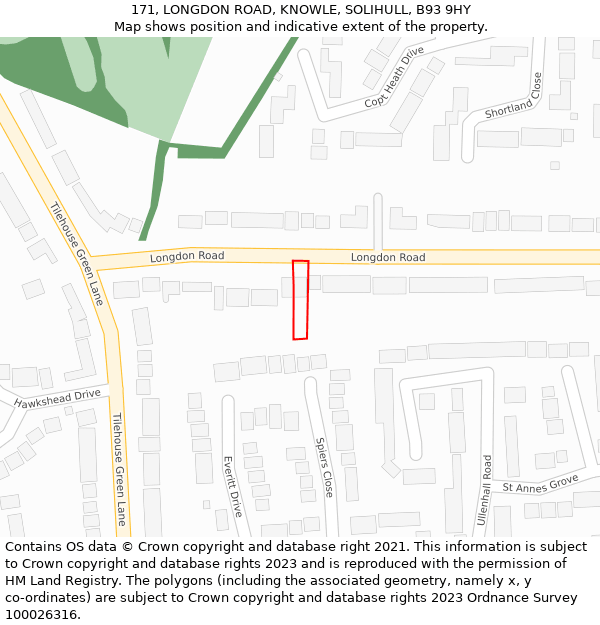 171, LONGDON ROAD, KNOWLE, SOLIHULL, B93 9HY: Location map and indicative extent of plot