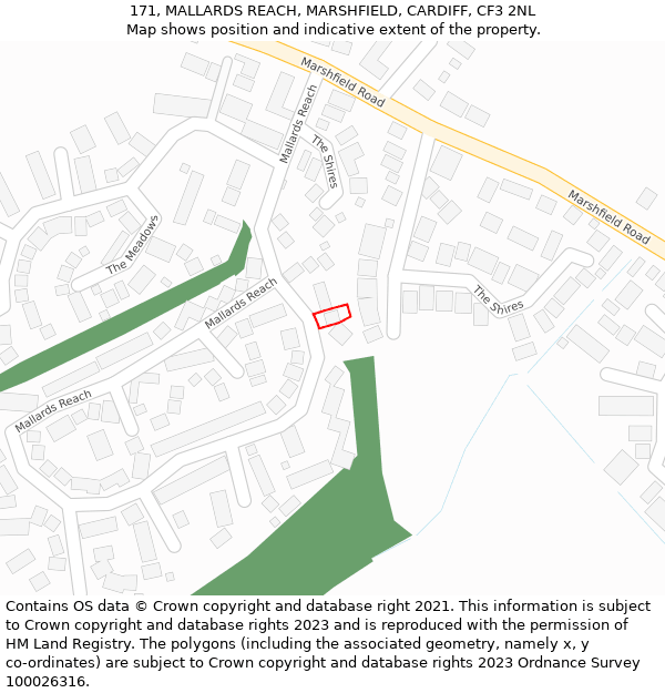 171, MALLARDS REACH, MARSHFIELD, CARDIFF, CF3 2NL: Location map and indicative extent of plot