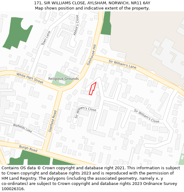 171, SIR WILLIAMS CLOSE, AYLSHAM, NORWICH, NR11 6AY: Location map and indicative extent of plot