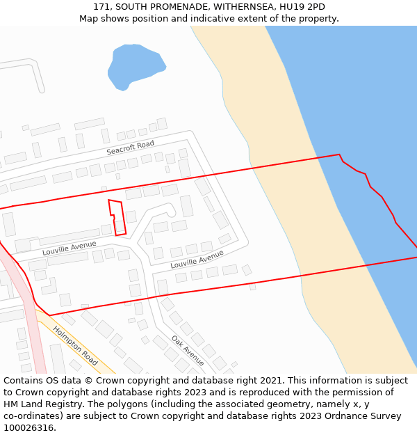 171, SOUTH PROMENADE, WITHERNSEA, HU19 2PD: Location map and indicative extent of plot