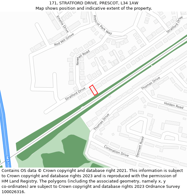 171, STRATFORD DRIVE, PRESCOT, L34 1AW: Location map and indicative extent of plot