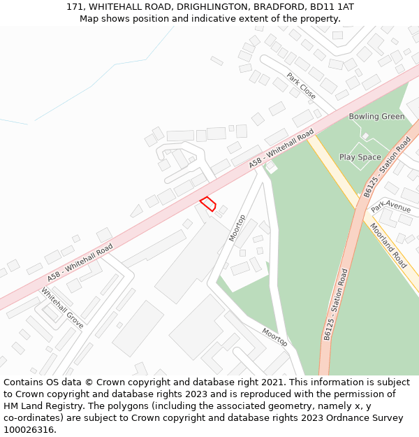 171, WHITEHALL ROAD, DRIGHLINGTON, BRADFORD, BD11 1AT: Location map and indicative extent of plot