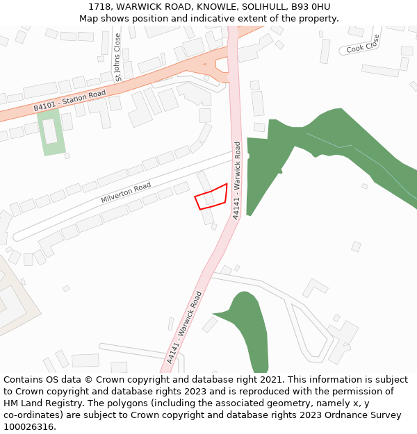 1718, WARWICK ROAD, KNOWLE, SOLIHULL, B93 0HU: Location map and indicative extent of plot