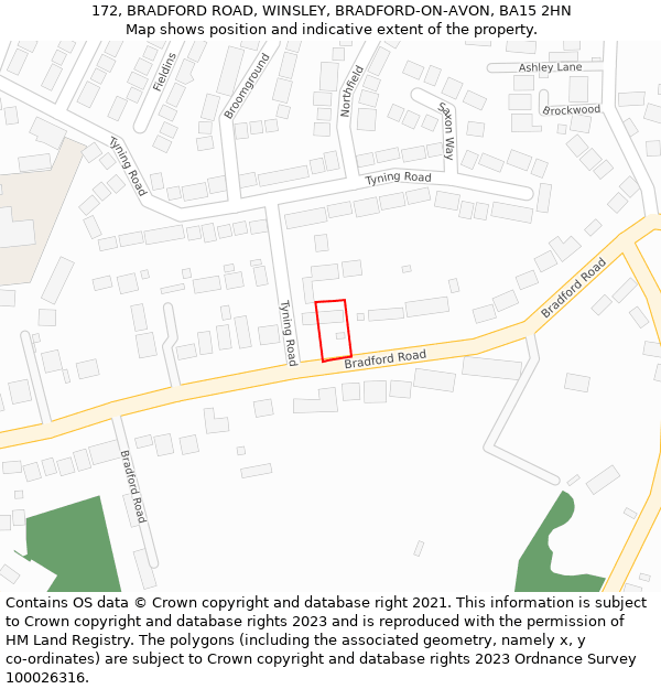 172, BRADFORD ROAD, WINSLEY, BRADFORD-ON-AVON, BA15 2HN: Location map and indicative extent of plot