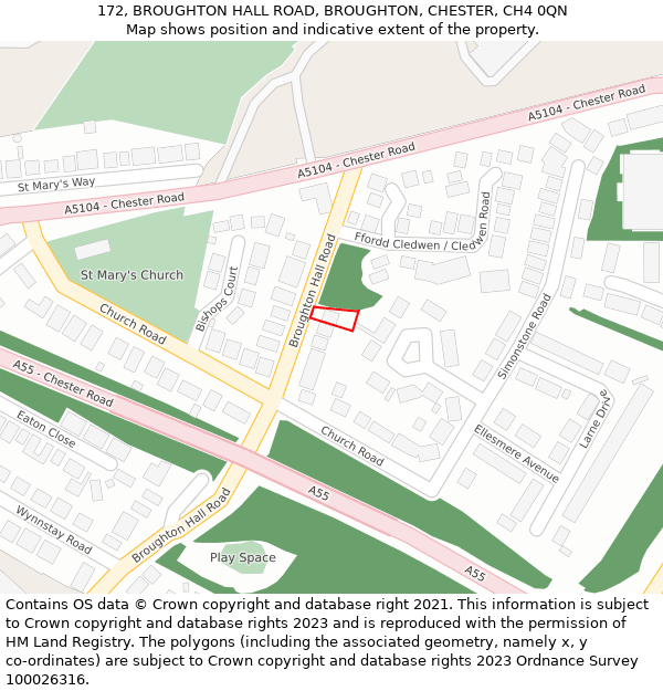172, BROUGHTON HALL ROAD, BROUGHTON, CHESTER, CH4 0QN: Location map and indicative extent of plot