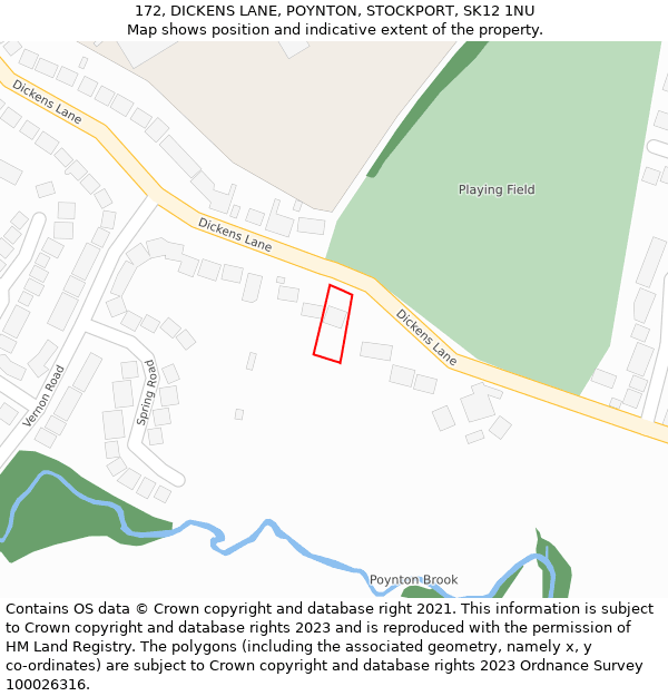 172, DICKENS LANE, POYNTON, STOCKPORT, SK12 1NU: Location map and indicative extent of plot