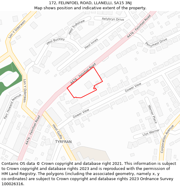 172, FELINFOEL ROAD, LLANELLI, SA15 3NJ: Location map and indicative extent of plot