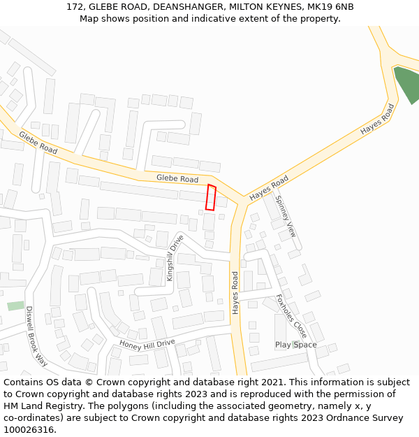 172, GLEBE ROAD, DEANSHANGER, MILTON KEYNES, MK19 6NB: Location map and indicative extent of plot