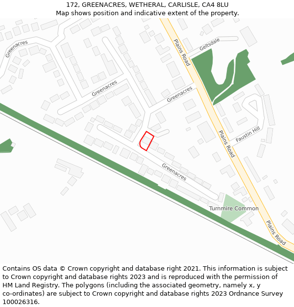 172, GREENACRES, WETHERAL, CARLISLE, CA4 8LU: Location map and indicative extent of plot