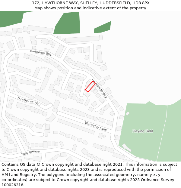 172, HAWTHORNE WAY, SHELLEY, HUDDERSFIELD, HD8 8PX: Location map and indicative extent of plot