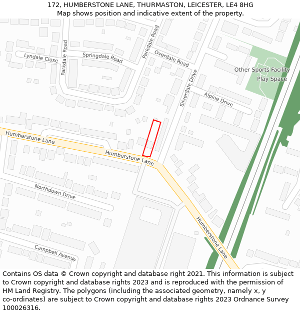 172, HUMBERSTONE LANE, THURMASTON, LEICESTER, LE4 8HG: Location map and indicative extent of plot