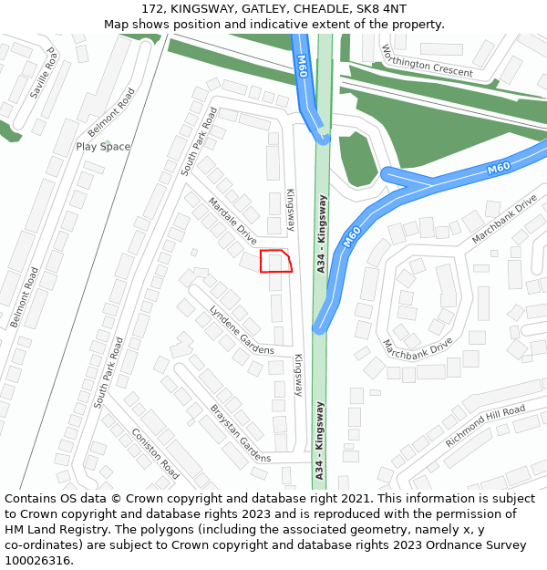 172, KINGSWAY, GATLEY, CHEADLE, SK8 4NT: Location map and indicative extent of plot