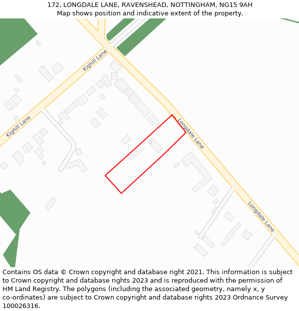 172, LONGDALE LANE, RAVENSHEAD, NOTTINGHAM, NG15 9AH: Location map and indicative extent of plot