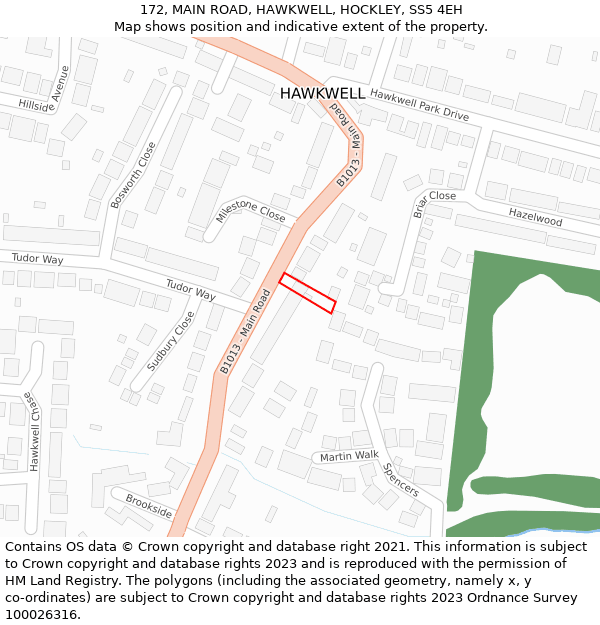 172, MAIN ROAD, HAWKWELL, HOCKLEY, SS5 4EH: Location map and indicative extent of plot